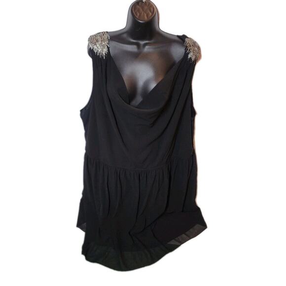 Women's Simply Be Sz 22 Black Sleeveless Short Trapeze Tassel Dress Sequence - Picture 4 of 13